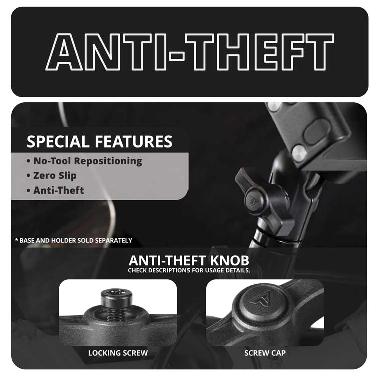 3.5" Long Dual Socket Arm with Anti-Theft Knob | DuraLock™ 20mm Metal Ball System | Black