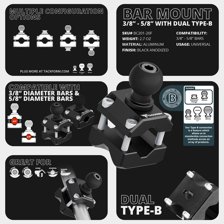 Black Motorcycle Vibration Dampening Phone Cradle | Headrest Mount 3/8" - 5/8" Bar Clamp | 3.5" DuraLock™ Arm