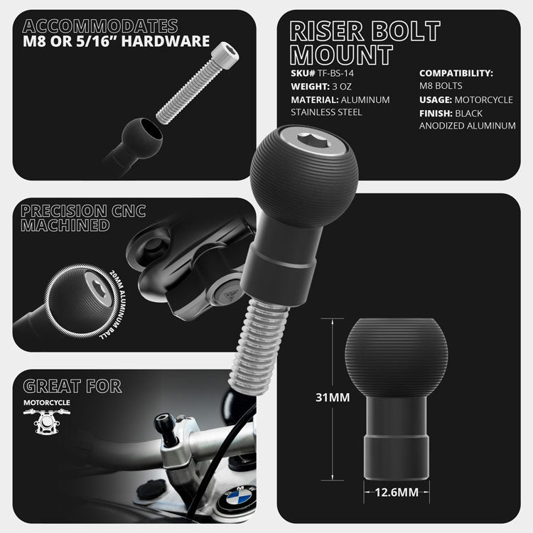 Black Motorcycle Vibration Dampening Phone Cradle | M8 - Riser Bolt Mount | 3.5" DuraLock™ Arm