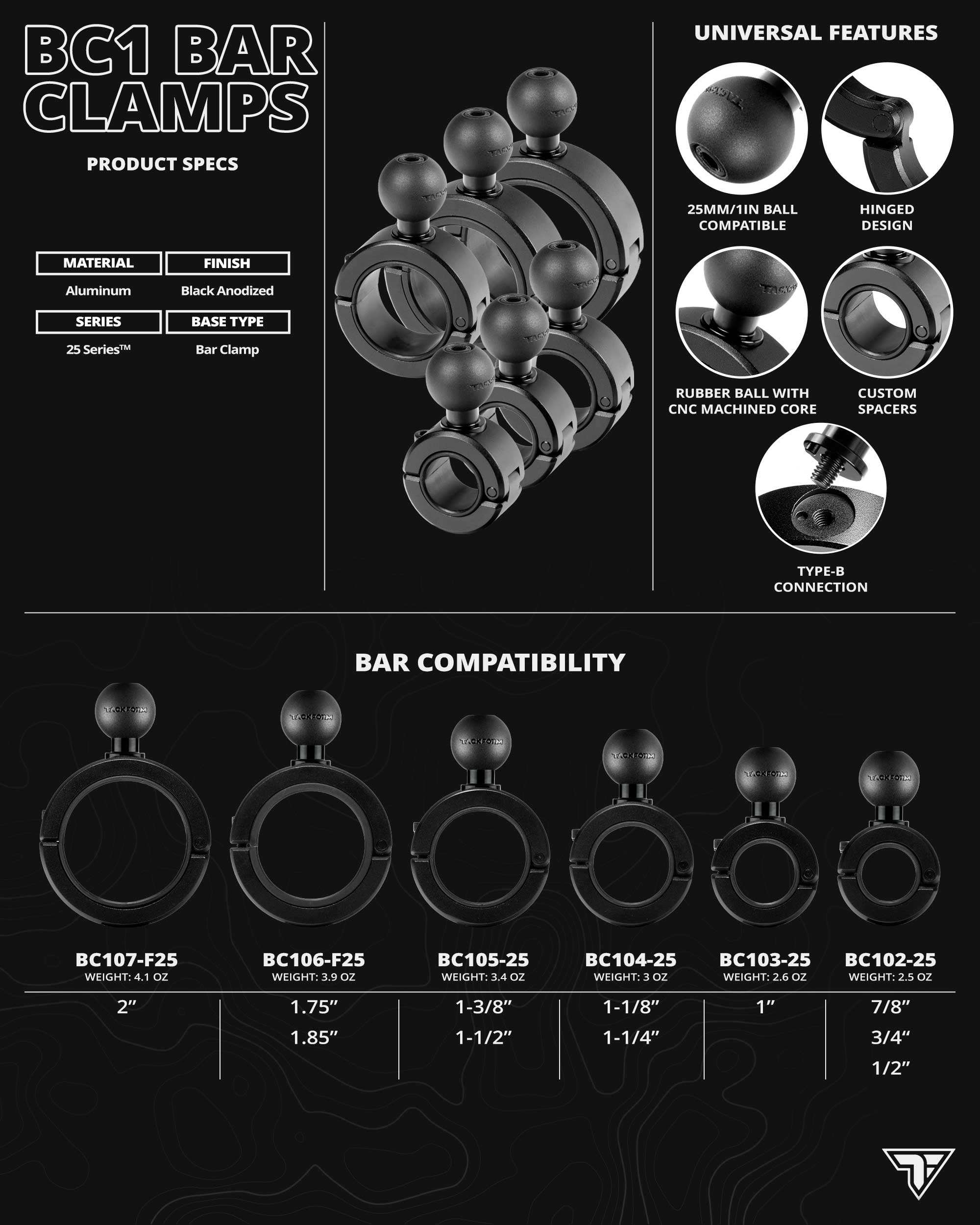 BC1 Bar Clamp Series | 25.4mm/1”/B-Sized Ball