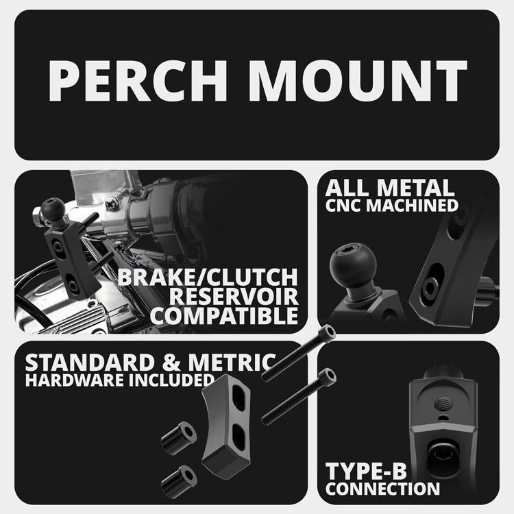 Black Motorcycle Phone Cradle | Perch / Brake / Clutch Reservoir Mount | 3.5" DuraLock™ Arm