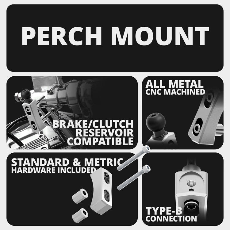 Chrome Motorcycle Phone Cradle | Perch / Brake / Clutch Reservoir Mount | 3.5" DuraLock™ Arm