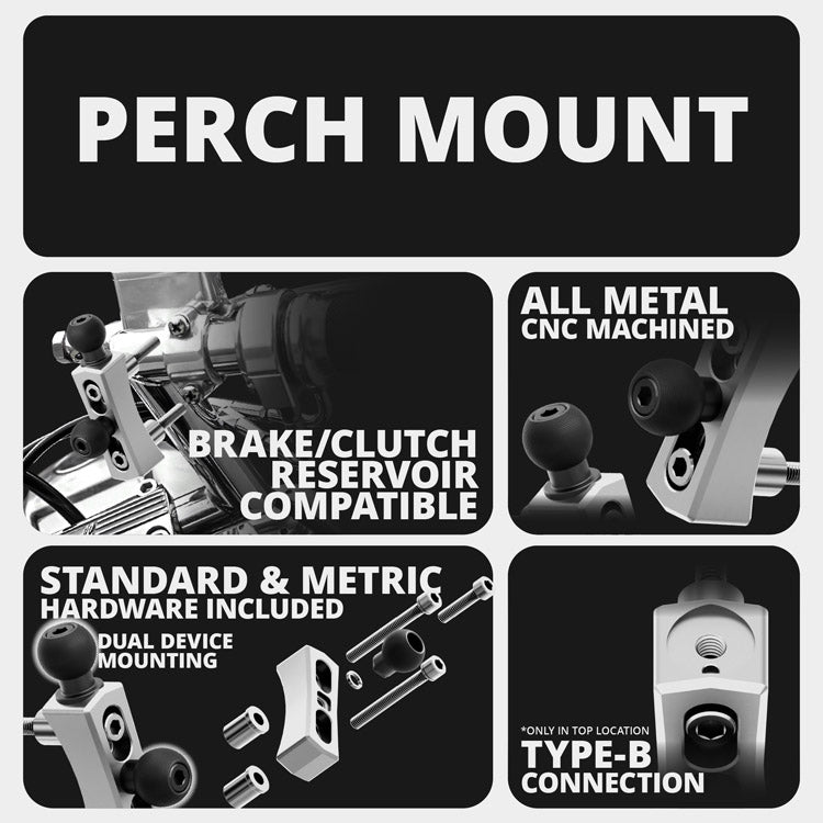 Chrome Motorcycle Phone Cradle | Dual 20mm Ball - Perch / Brake / Clutch Reservoir Mount | 3.5" DuraLock™ Arm