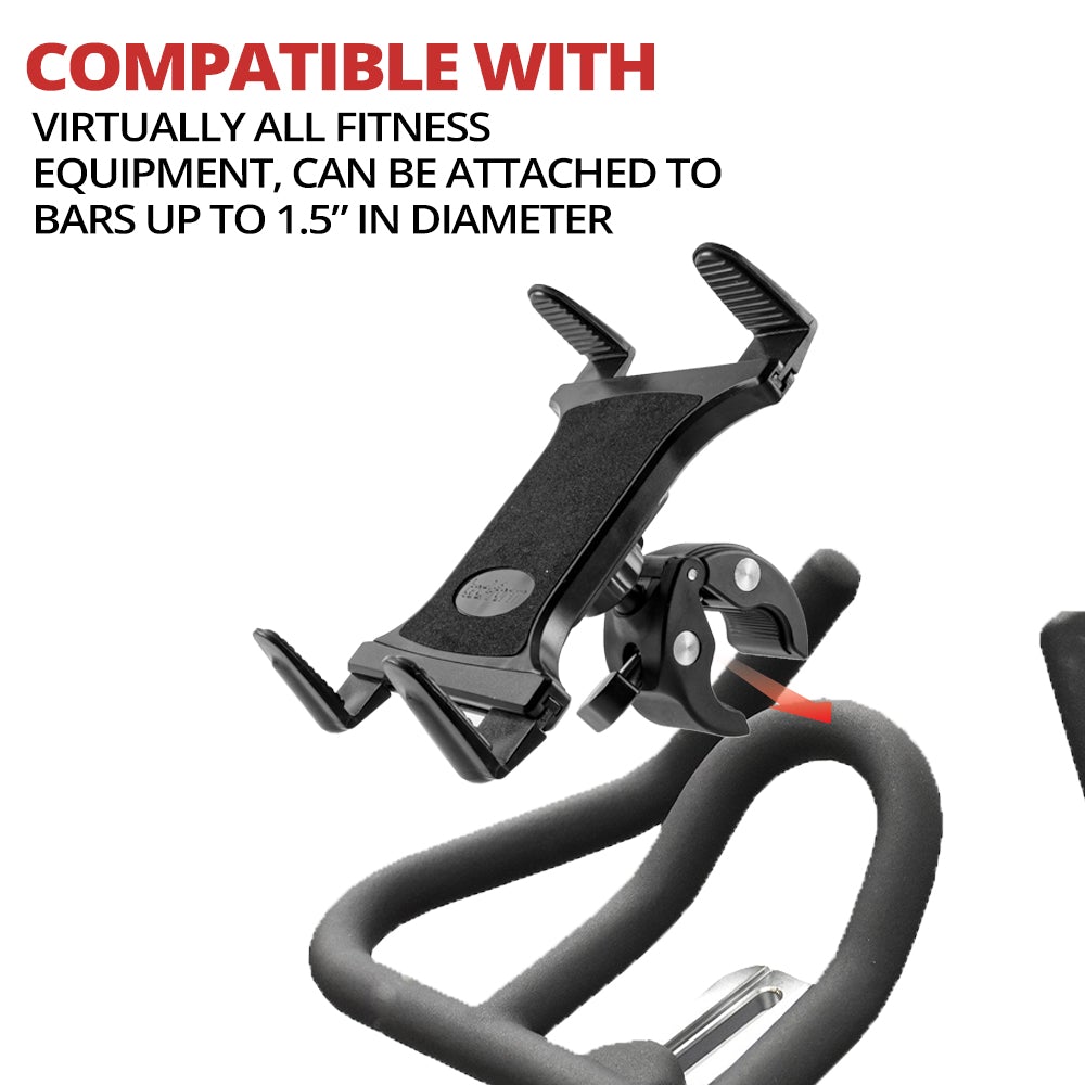 Tablet Holder for Treadmill or Exercise Bike | Quick Clamp | Great for Spin Bikes and Indoor Trainers | iPad Compatible