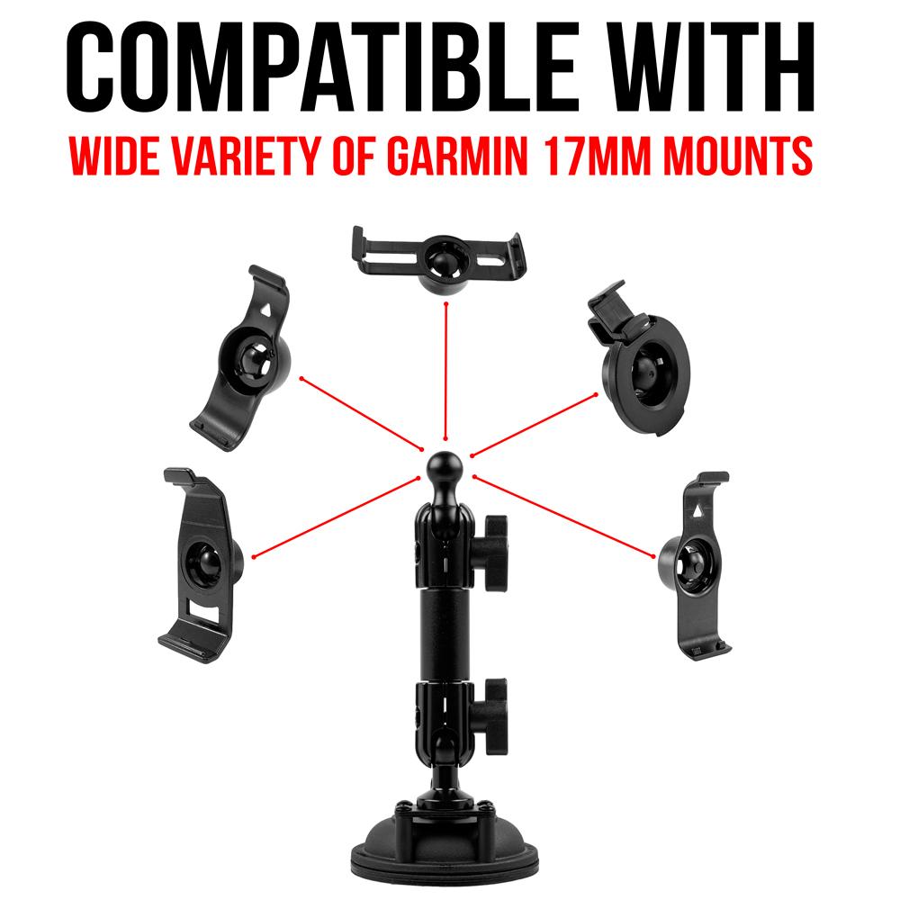 Suction Cup Mount | 4.75" Arm | 17mm Ball Compatible with Garmin