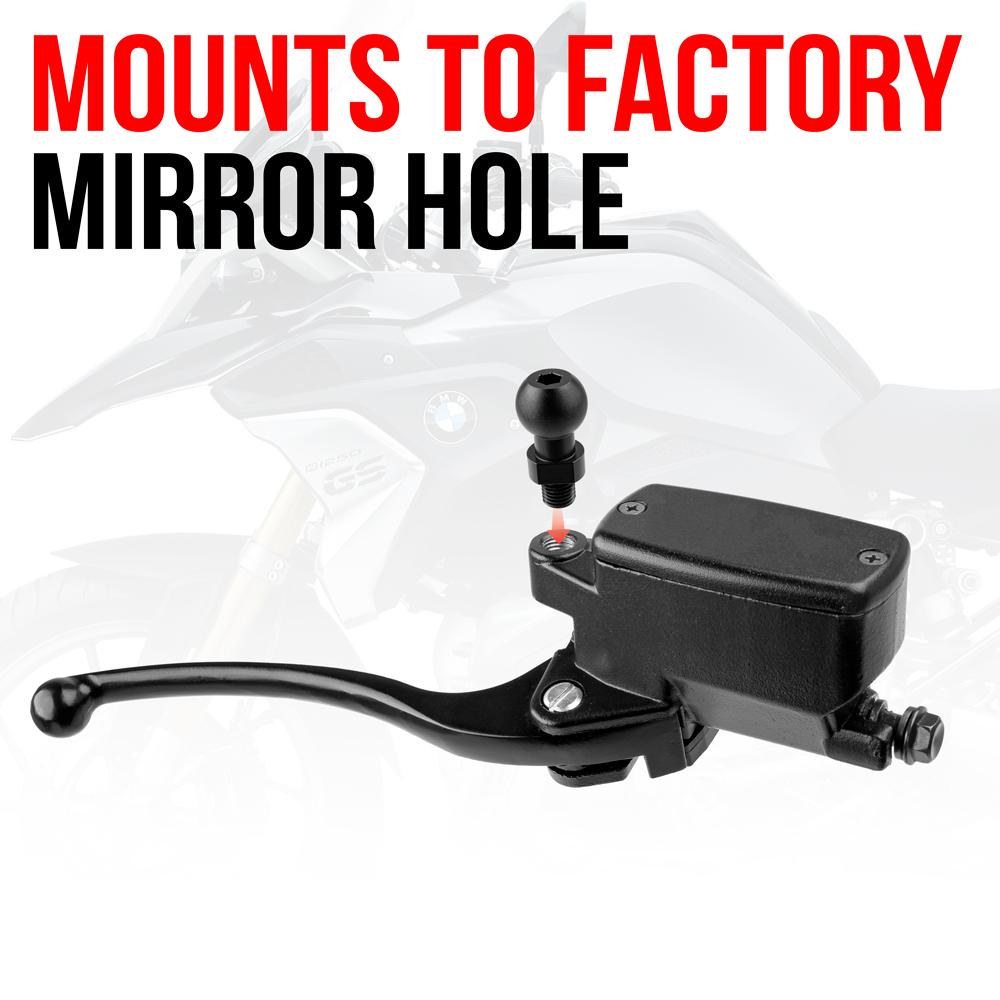 Black Motorcycle Camera Holder | Mirror Hole Mount - M10 x 1.5 Coarse Thread Ball | 3.5" DuraLock™ Arm