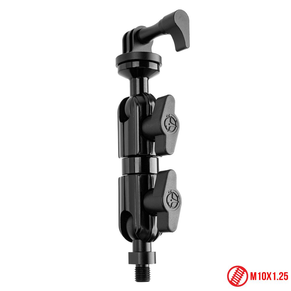 Black Motorcycle Action Camera Holder | Mirror Hole Mount - M10 x 1.25 Fine Thread Ball | 3.5" DuraLock™ Arm