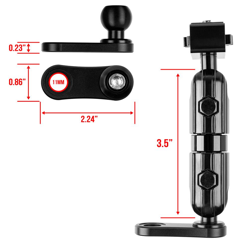 Black Motorcycle Camera Holder | Mirror Mount - Through Hole for M10 or 3/8" Bolt | 3.5" DuraLock™ Arm