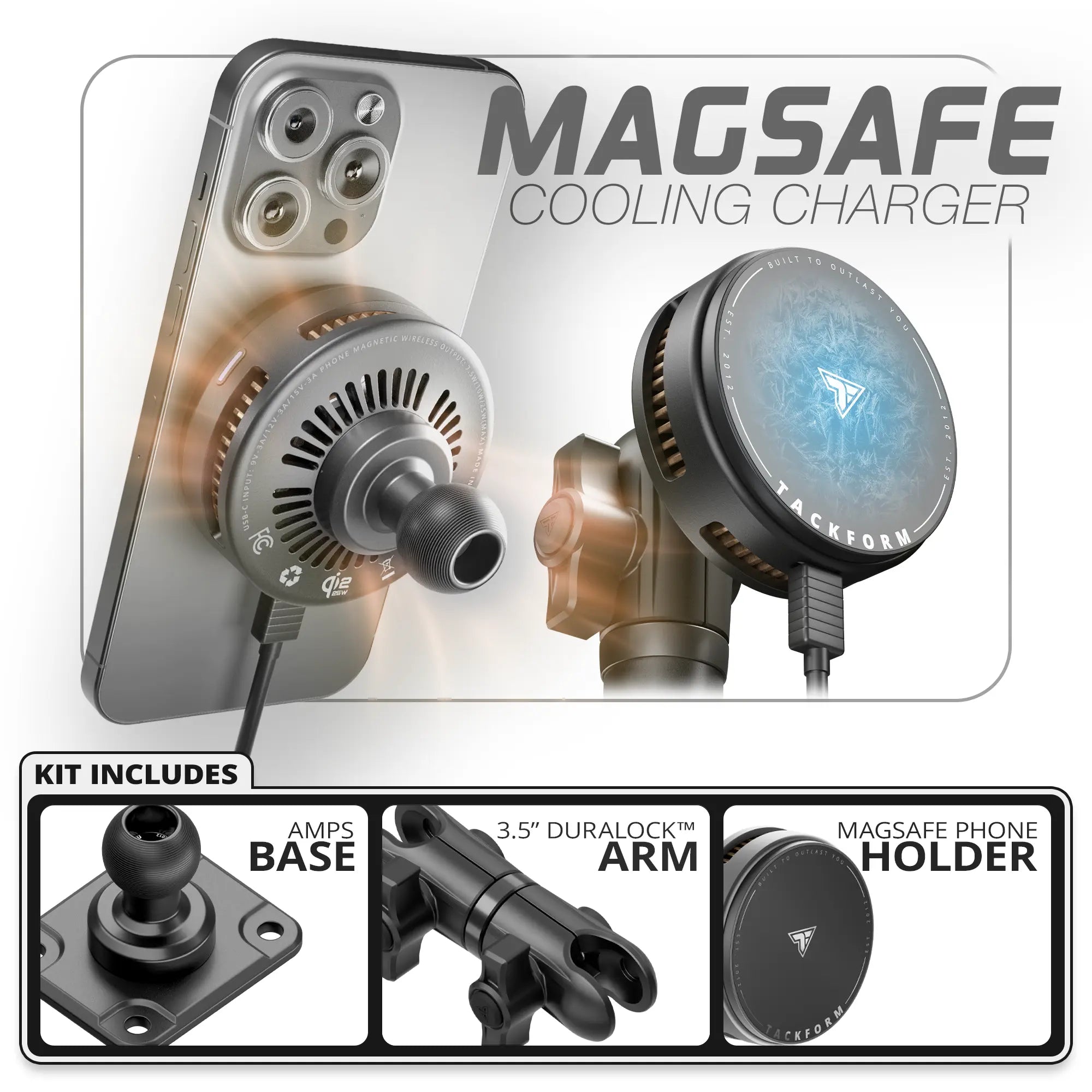 MagSafe Charging & Cooling Phone Holder | TRAXX™ - Fast AMPS Base | 3.5" DuraLock Arm