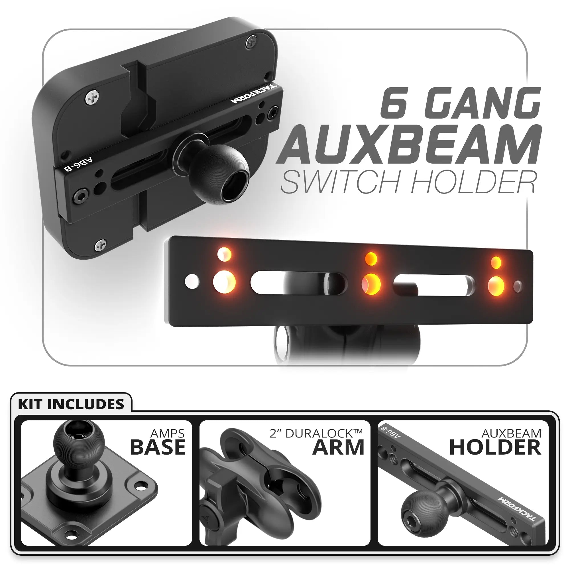 6 Gang Auxbeam Holder | TRAXX™ - Fast AMPS Base | 2" DuraLock Arm