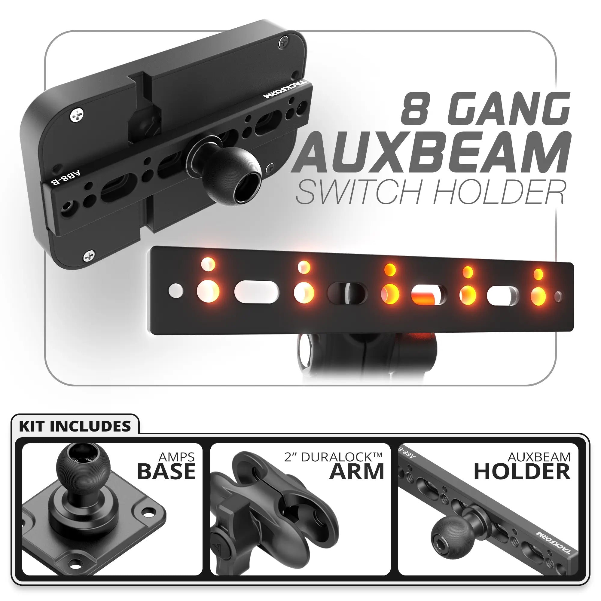 8 Gang Auxbeam Holder | TRAXX™ - Fast AMPS Base | 2" DuraLock Arm