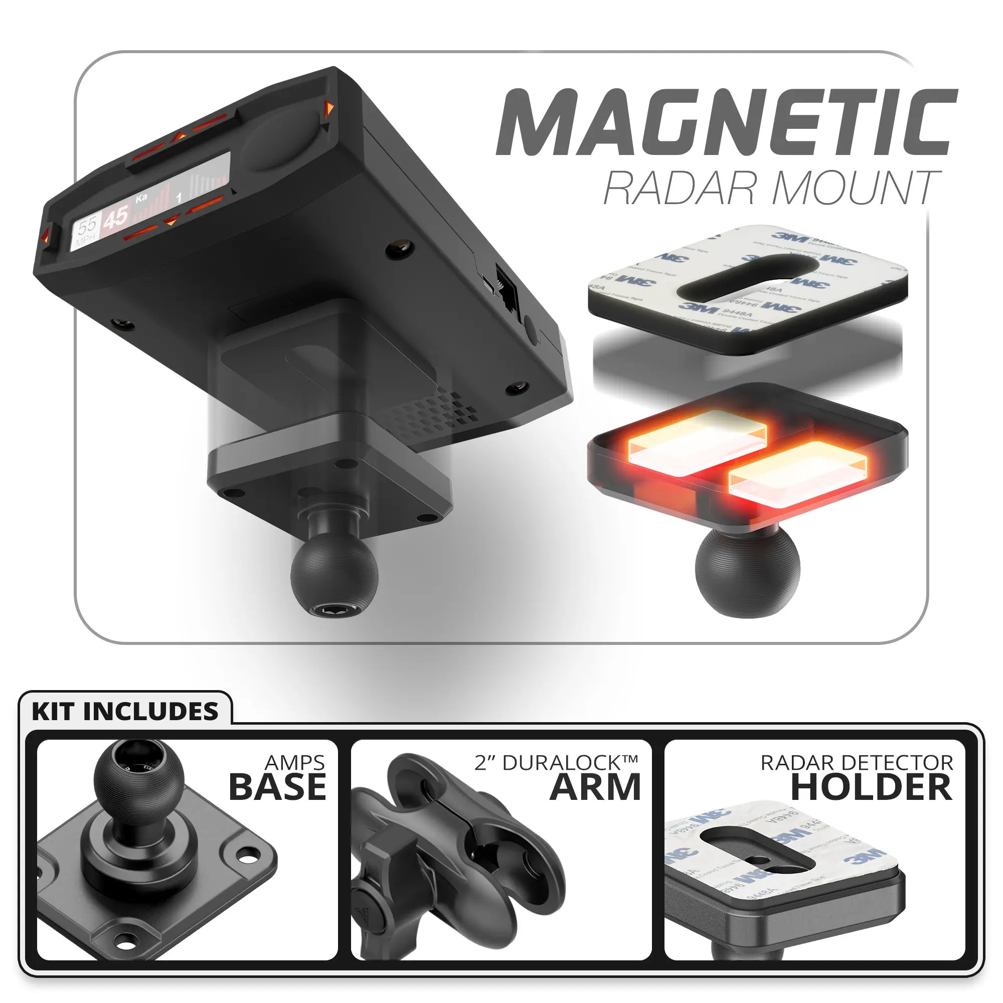 Magnetic Radar Detector Holder | TRAXX™ - Fast AMPS Base | 2" DuraLock Arm