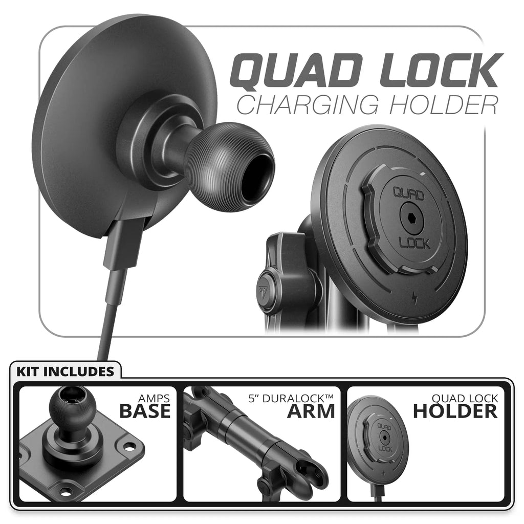 Quad Lock MAG™ Wireless Charging Phone Holder | TRAXX™ - Fast AMPS Base | 5" DuraLock Arm
