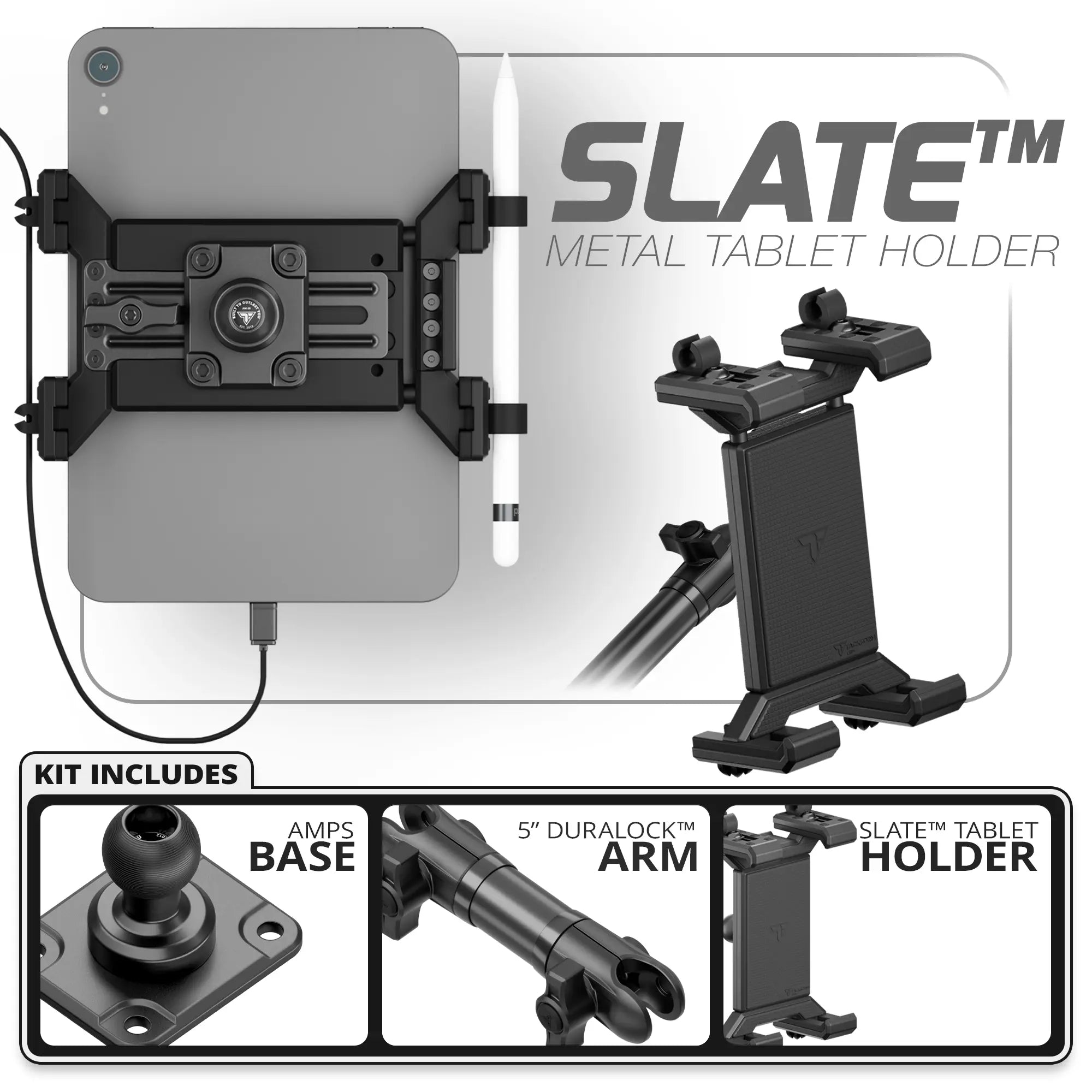 Metal Tablet Holder  | TRAXX™ - Fast AMPS Base | 5" DuraLock Arm