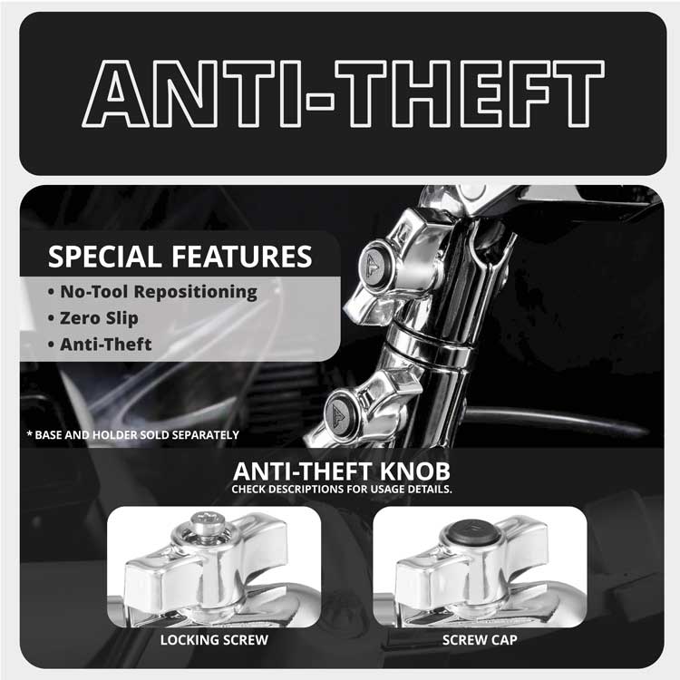 3.5" Long Dual Socket Arm with Anti-Theft Knob | DuraLock™ 20mm Metal Ball System | Chrome