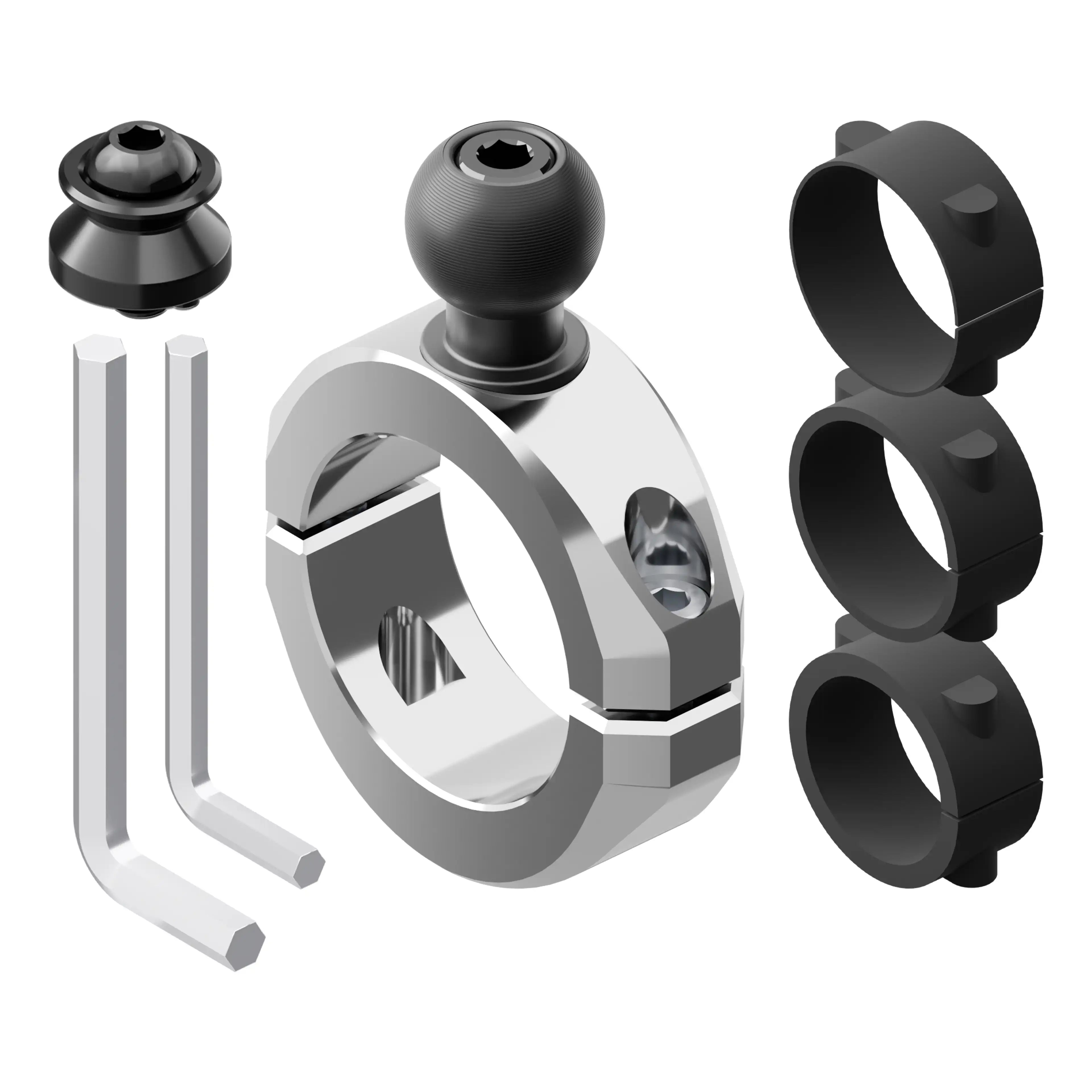 BC3 Universal Clamp for 1-1/4" to 1-1/2" Bars | Chrome | Combo 20mm Metal Ball and Dovetail | Bushings Included