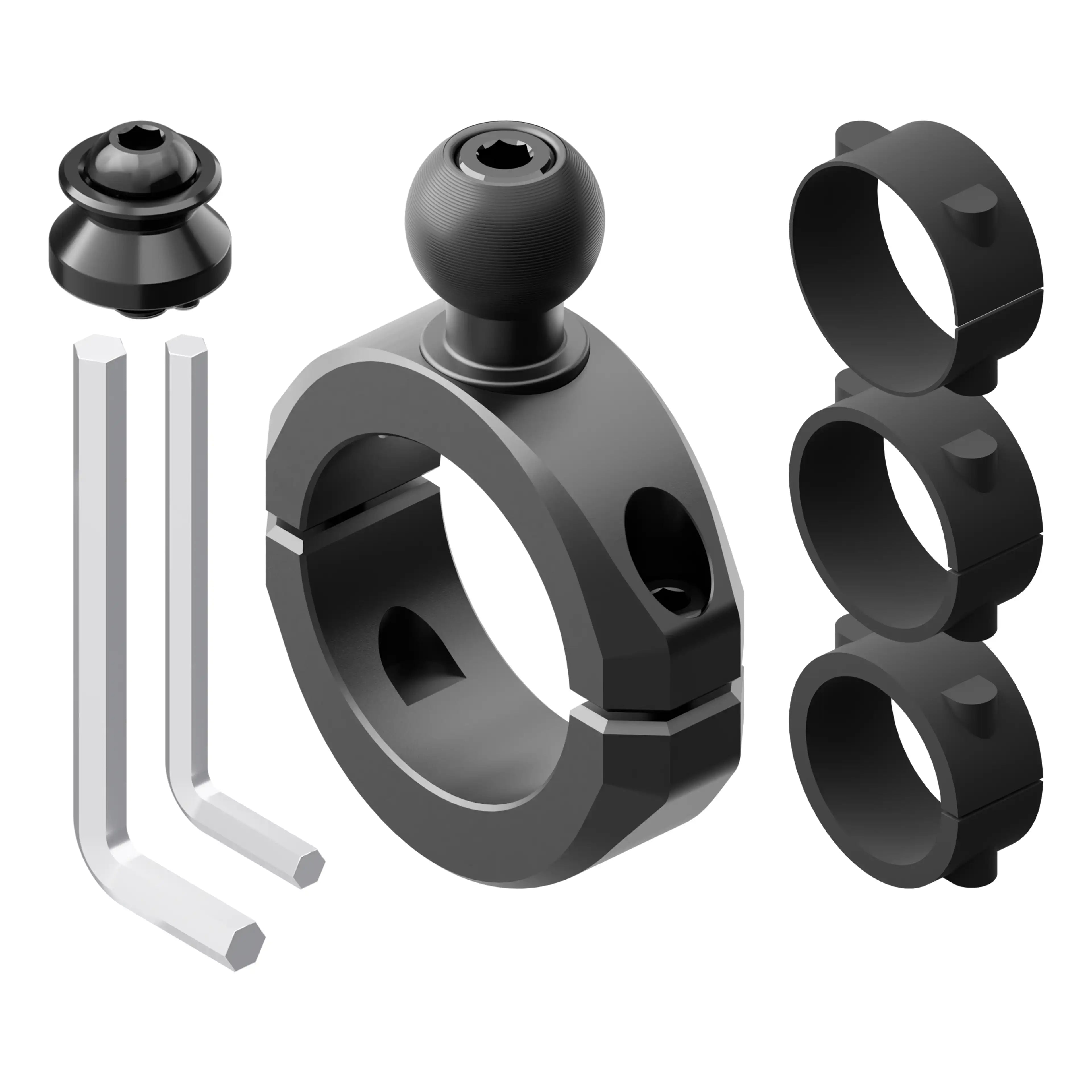 BC3 Universal Clamp for 1-1/4" to 1-1/2" Bars | Black | Combo 20mm Metal Ball and Dovetail | Bushings Included