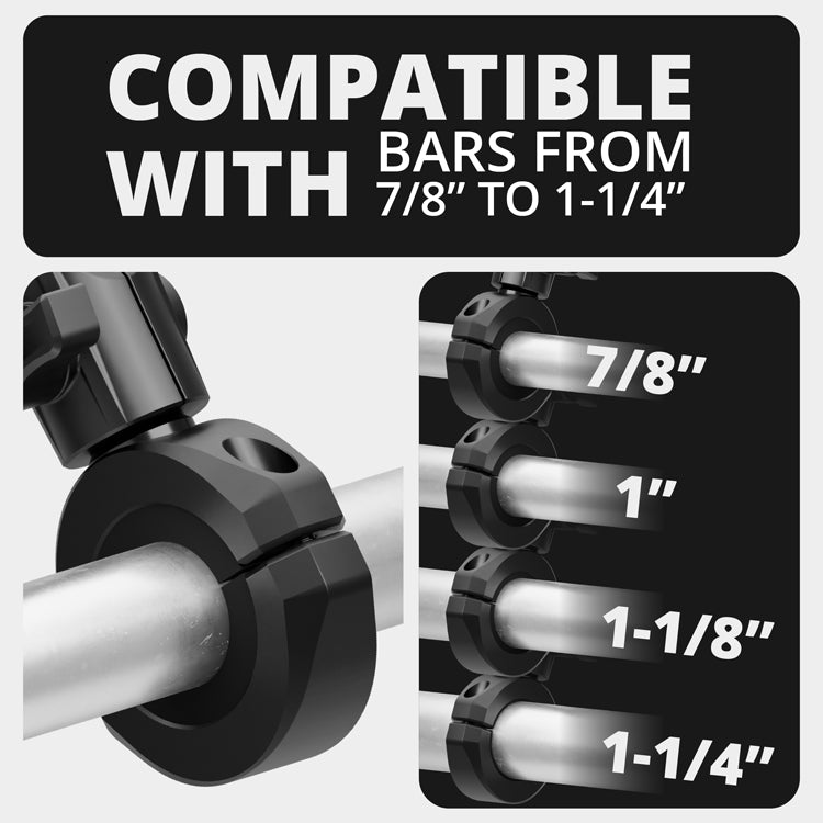 Tackform Black Motorcycle All Metal Phone Mount - Vibration Dampening 20MAXX Spring Cradle | Universal Clamp Fits 7/8" to 1-1/4" Handlebars | Tackform Black Motorcycle All Metal Phone Mount - Vibration Dampening 20MAXX Spring Cradle | Universal Clamp Fits 7/8" to 1-1/4" Handlebars |