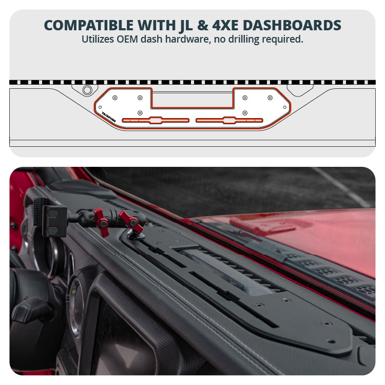 Jeep JL, JT, Wrangler 4XE Phone Mount Dash Bracket - Red