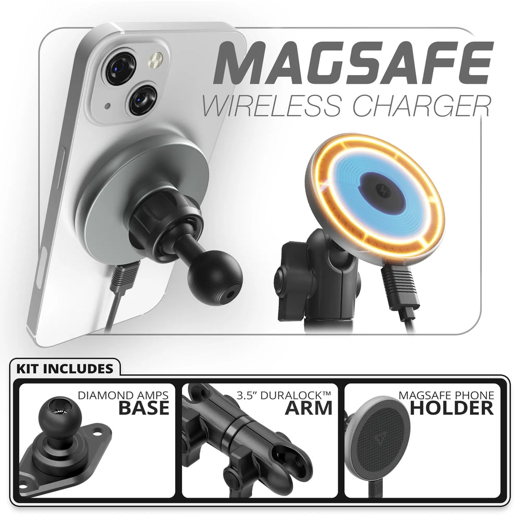 MagSafe Charging Phone Holder | Diamond AMPS Base | 3.5" DuraLock Arm