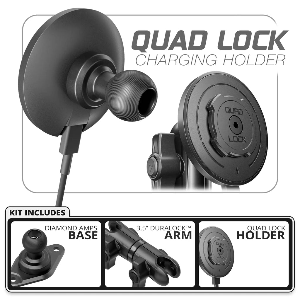 Quad Lock MAG™ Wireless Charging Phone Holder | Diamond AMPS Base | 3.5" DuraLock Arm