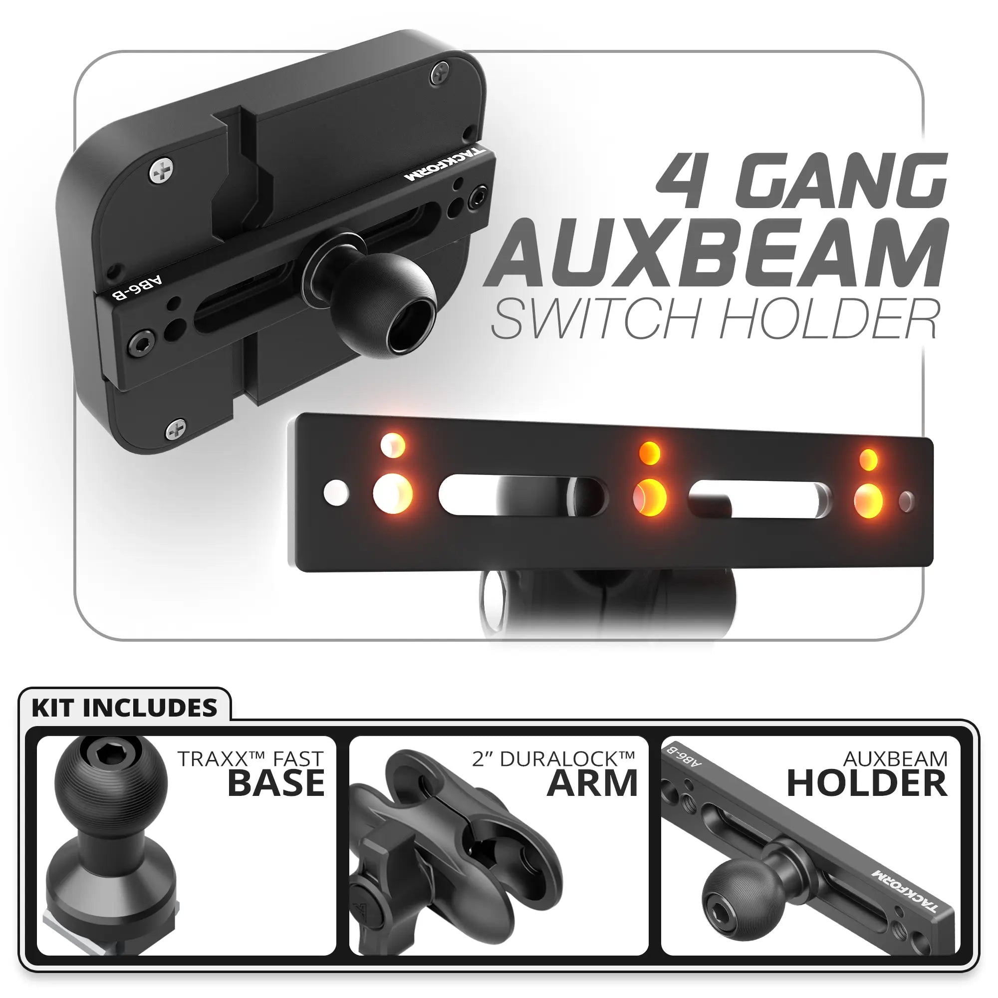 Auxbeam Holder | TRAXX™ - Fast Track Base | 2" Arm | Choose Panel Type