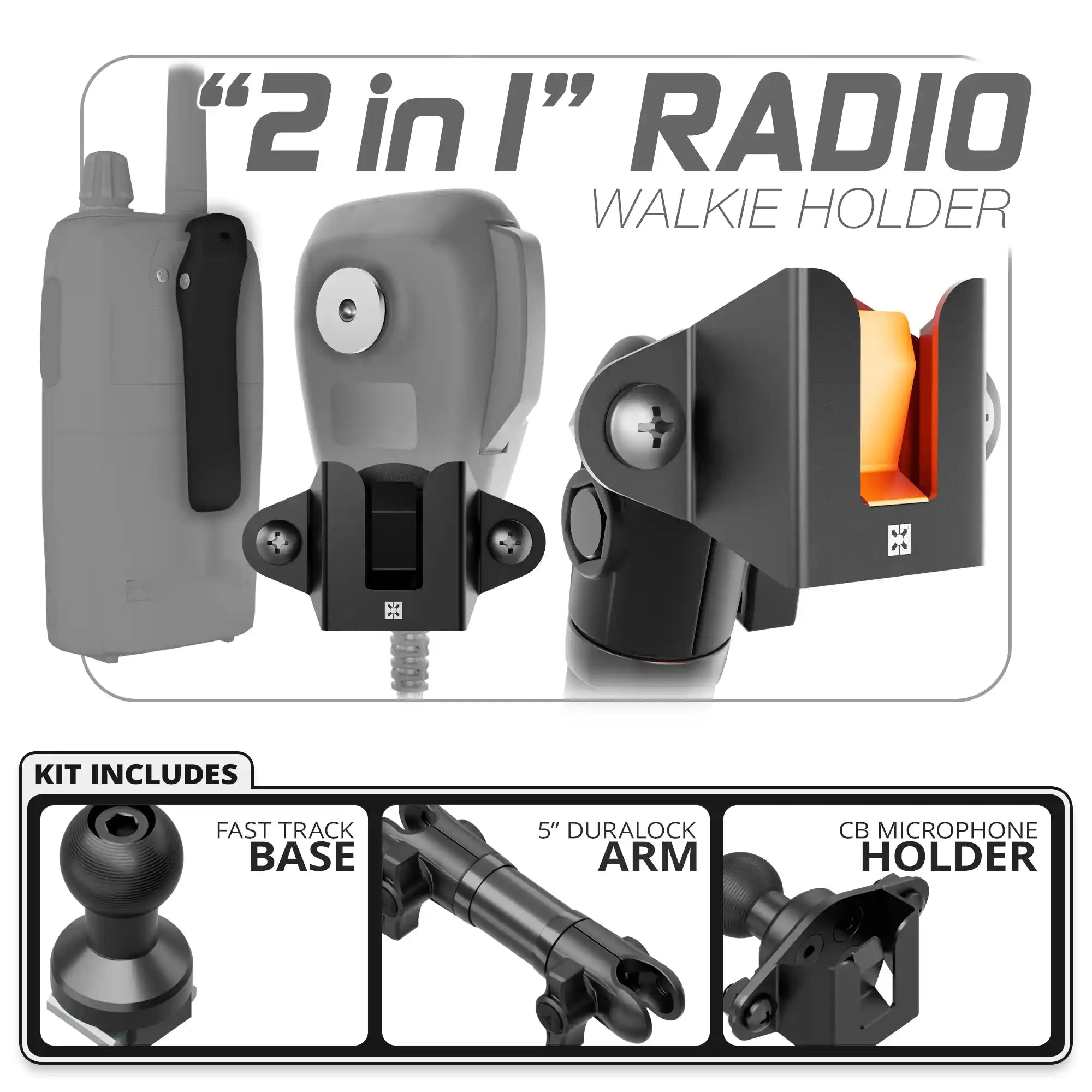 CB Radio/Microphone Holder | TRAXX™ - Fast Track Base | 5" DuraLock Arm