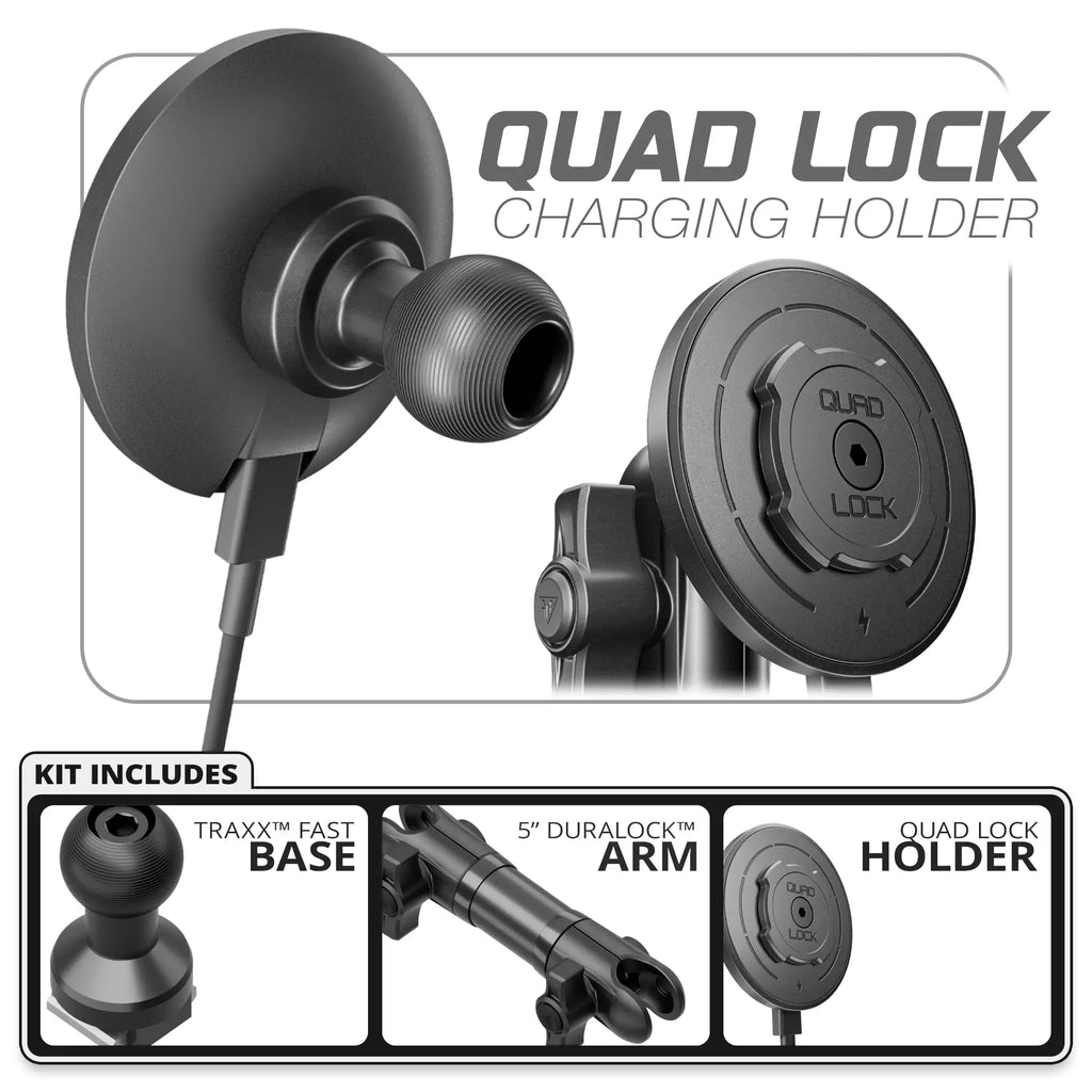 Quad Lock MAG™ Wireless Charging Phone Holder | TRAXX™ - Fast Track Base | 5" DuraLock Arm