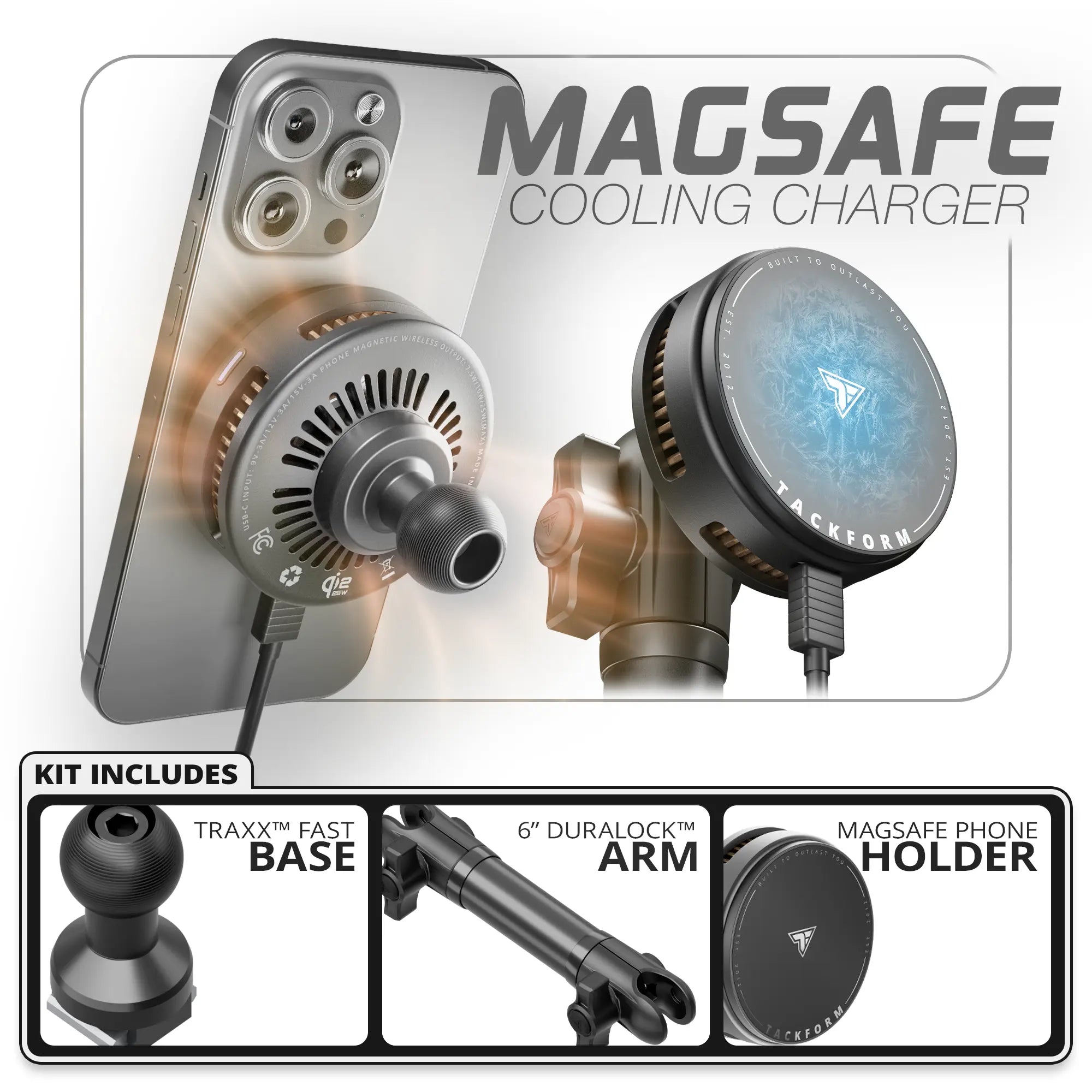 MagSafe Charging & Cooling Phone Holder | TRAXX™ - Fast Track Base | 6" DuraLock™ Arm
