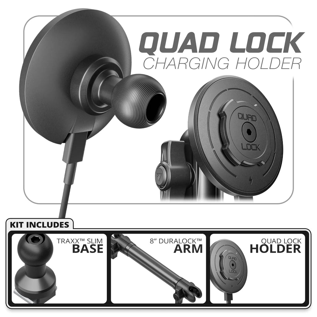 Quad Lock MAG™ Wireless Charging Phone Holder | TRAXX™ - Fast Track Base | 8" DuraLock Arm