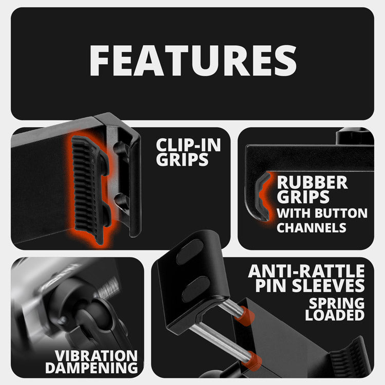 Black Motorcycle Vibration Dampening Phone Cradle | Dual 20mm Ball - Perch / Brake / Clutch Reservoir Mount | 3.5" DuraLock™ Arm