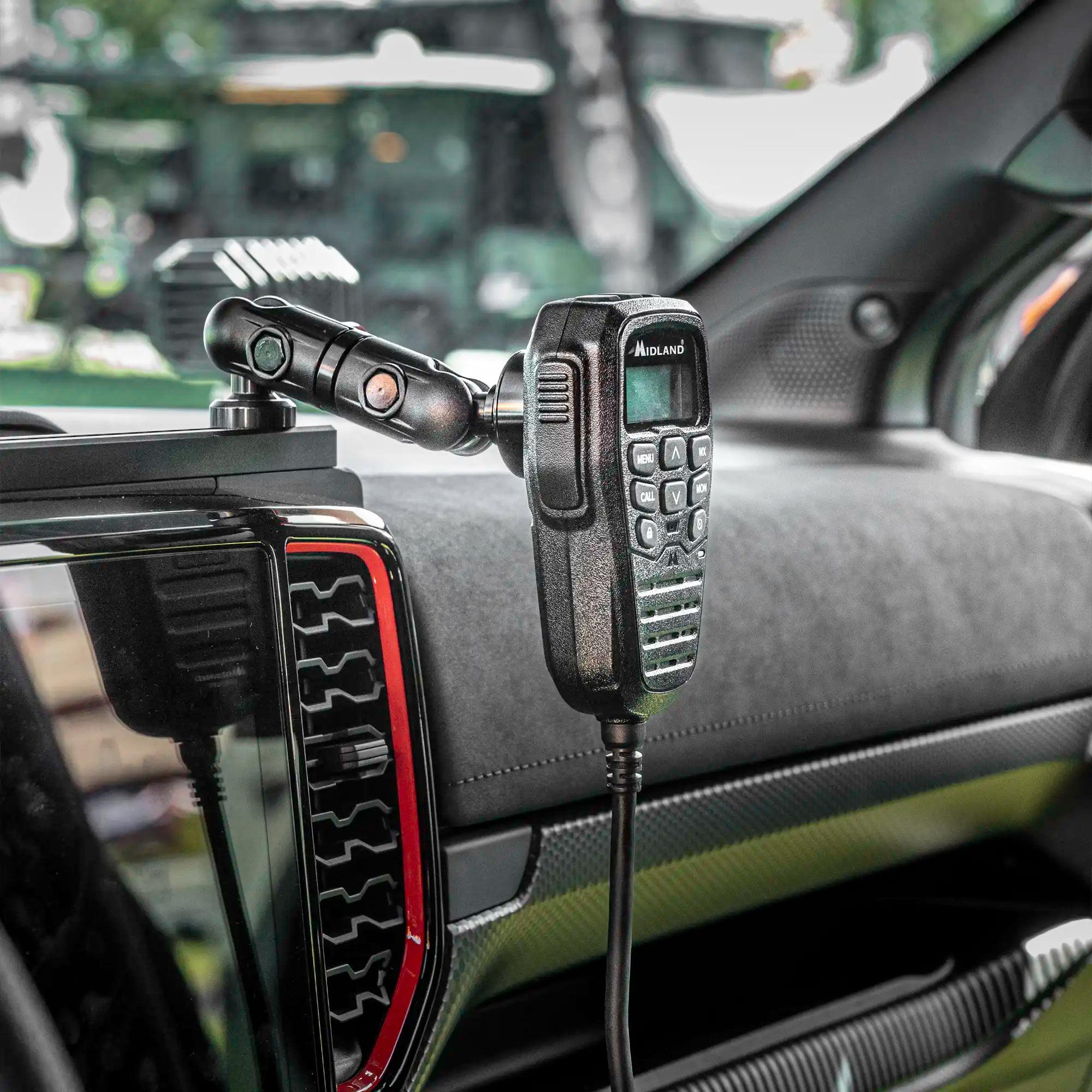 Ford Ranger Dashboard with Tackform's Industry Leading Magnetic Midland Radio Holder on the Tackform Slim Track Dash Bracket