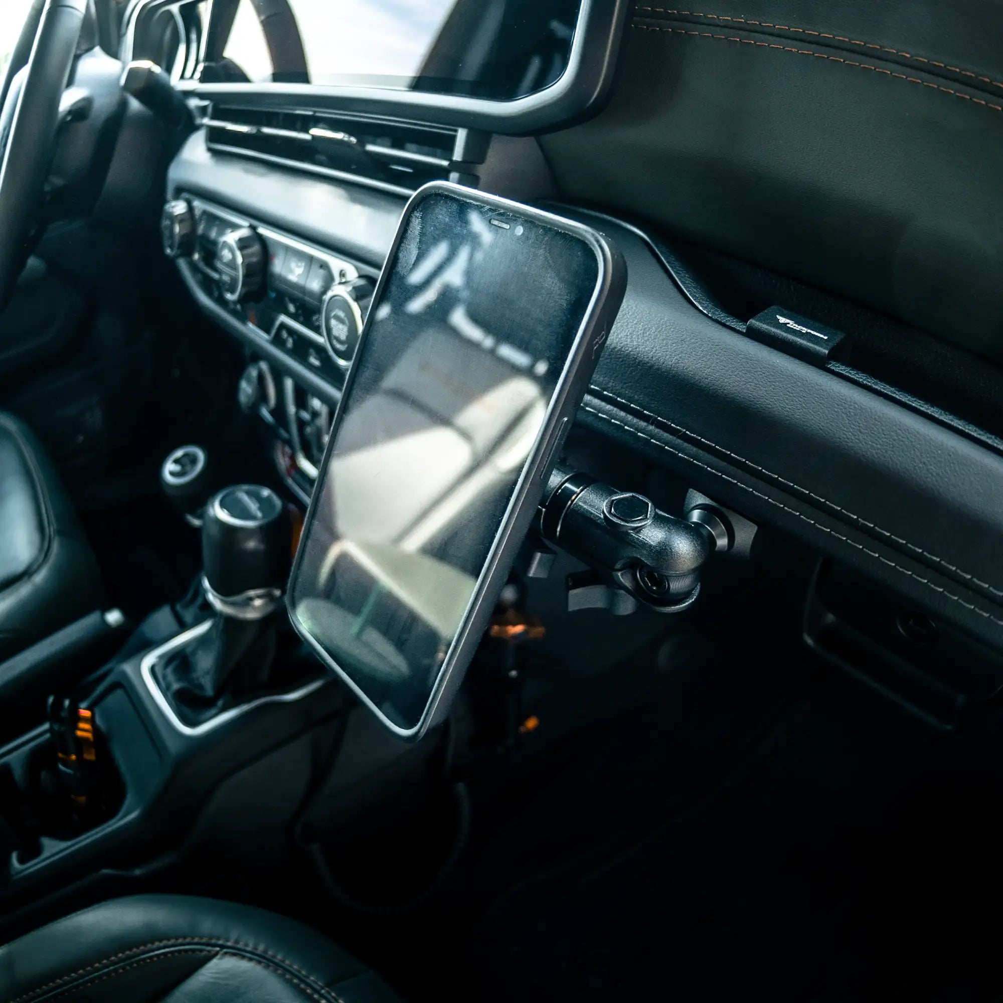 Lifestyle image of 2024+ Jeep Phone Mount with MagSafe Phone Holder for Passenger Side Grab Bar