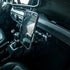 Black 2024+ Jeep Phone Mount with billet spring cradle installed on passenger side grab bar