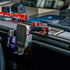 qi wireless charging phone mount with red led accent lighting and red accent hardware installed in a jeep gladiator