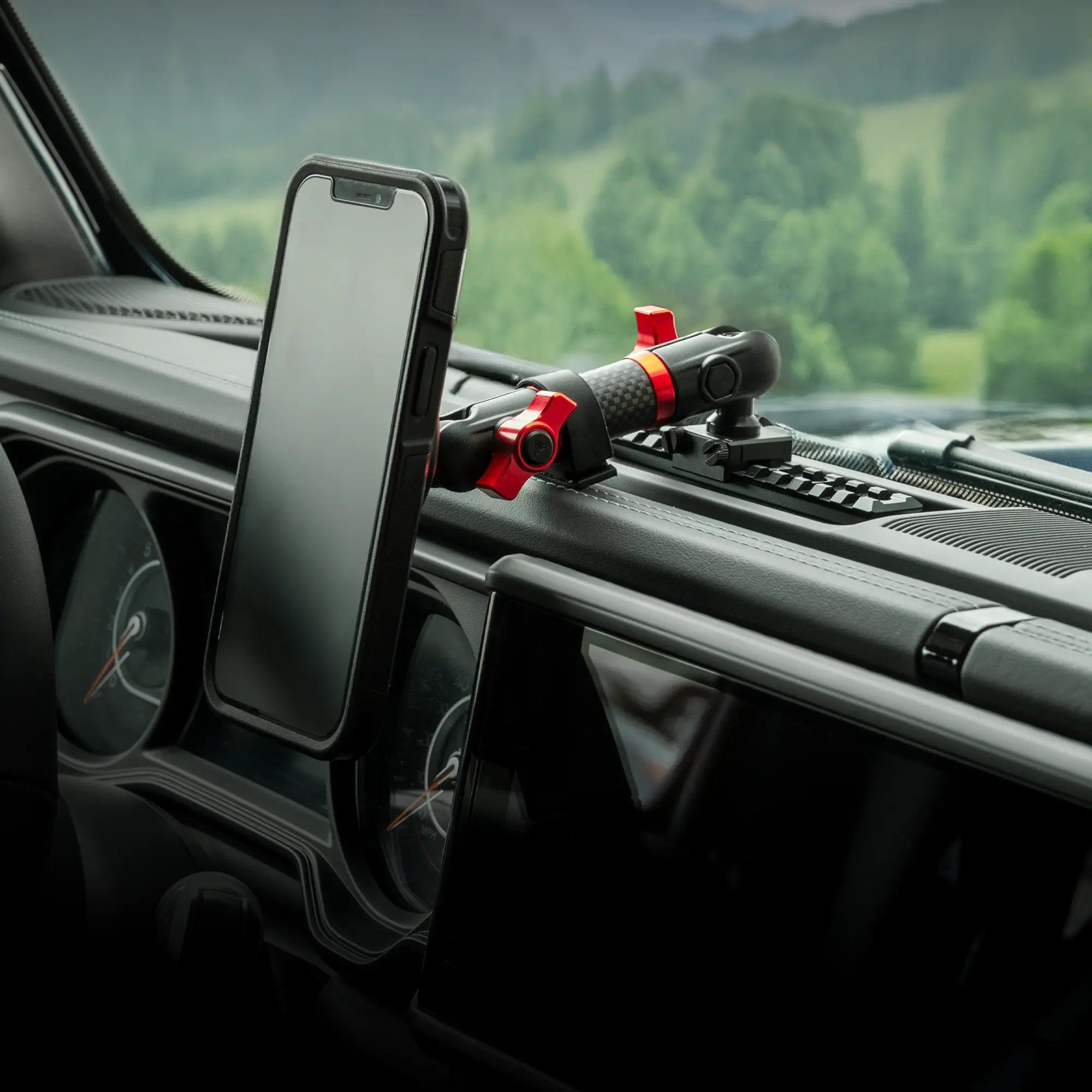 Jeep Driver Side MagSafe Phone Mount with Red Accent Knobs 