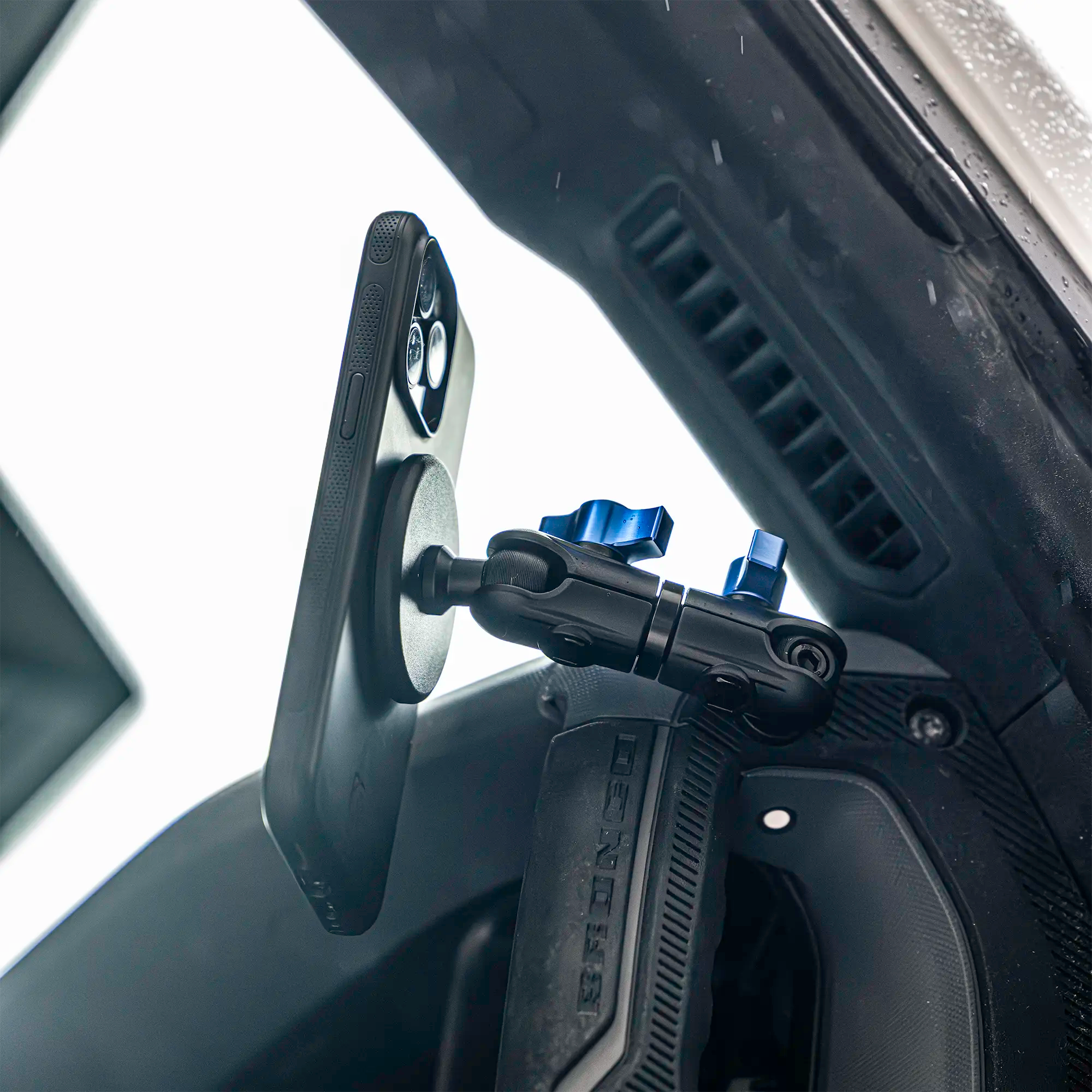Ford Bronco iPhone magsafe mount installed in passenger side grab handle