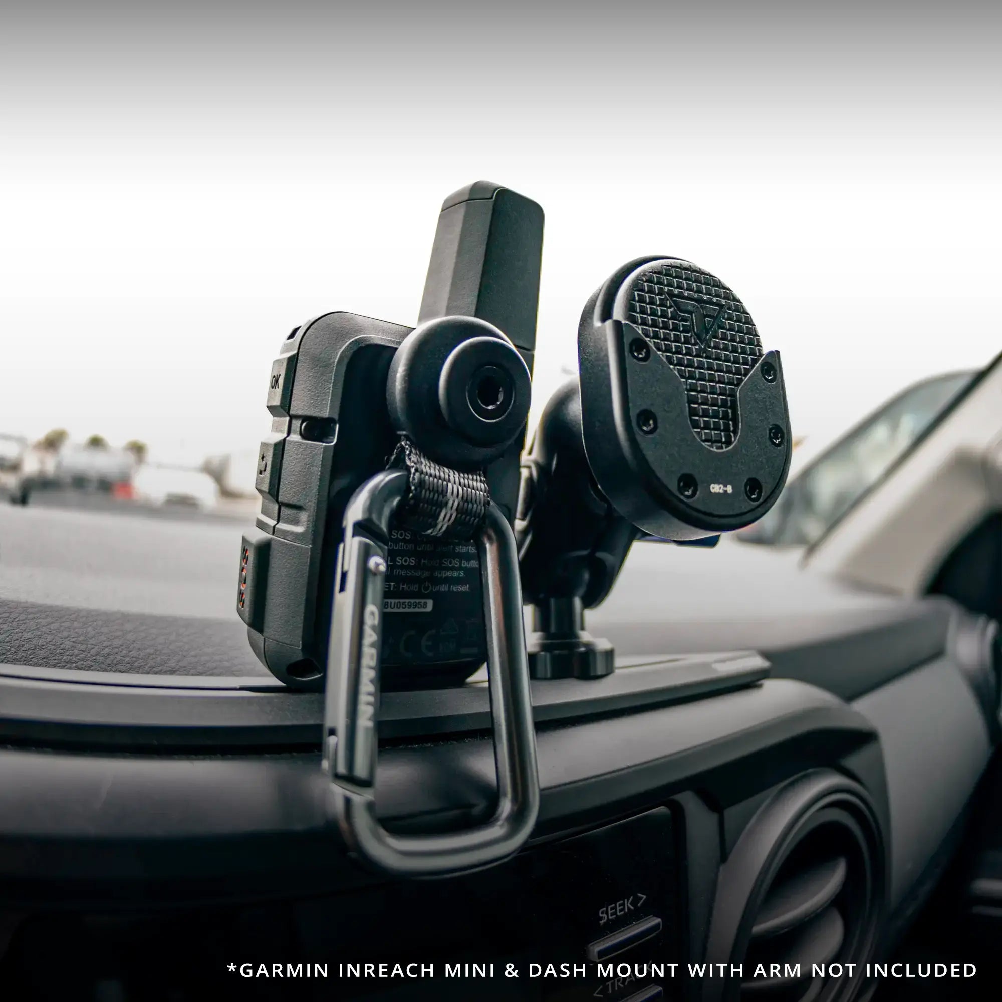 Tackform Garmin InReach Mini Mount with 20mm Metal Ball installed in a 3rd Gen Toyota Tacoma