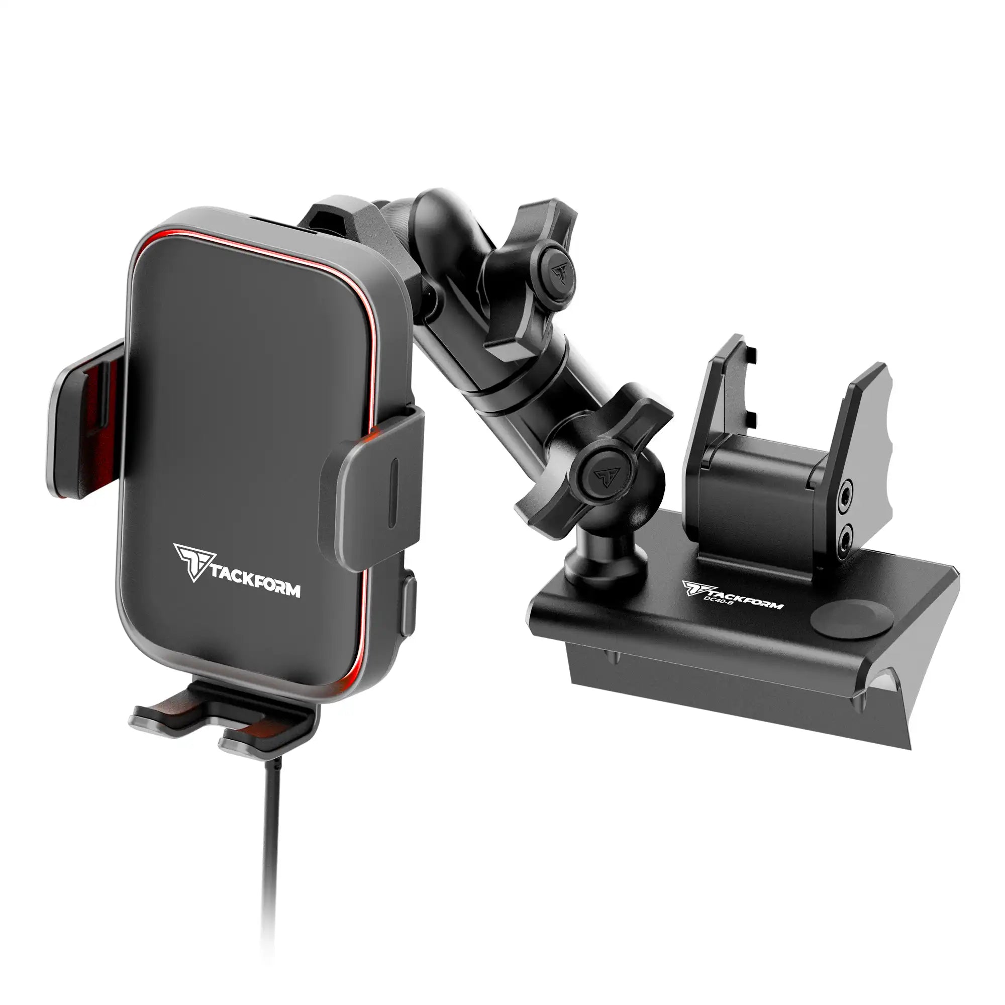 Product image of Qi Wireless Charging Phone Cradle with LED accent light attached to GMC Sierra dash clip mount