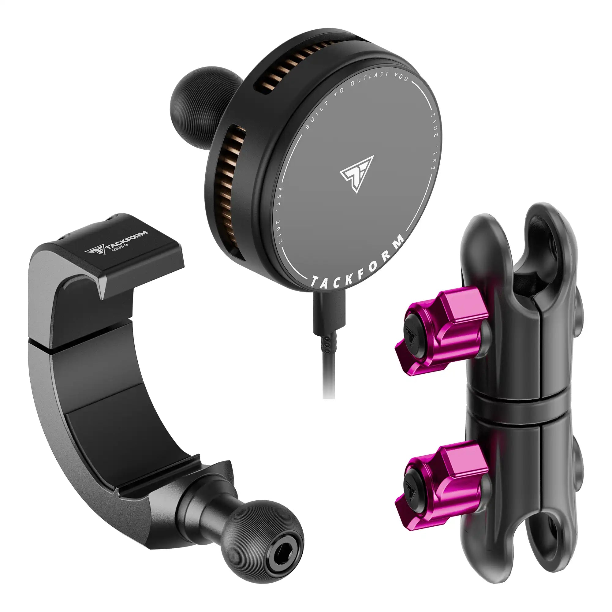 Product image of 2024+ Jeep Grab Bar Phone Mount Kit with 25W Wireless Charging Phone Holder and 3.5" Arm with pink accent hardware