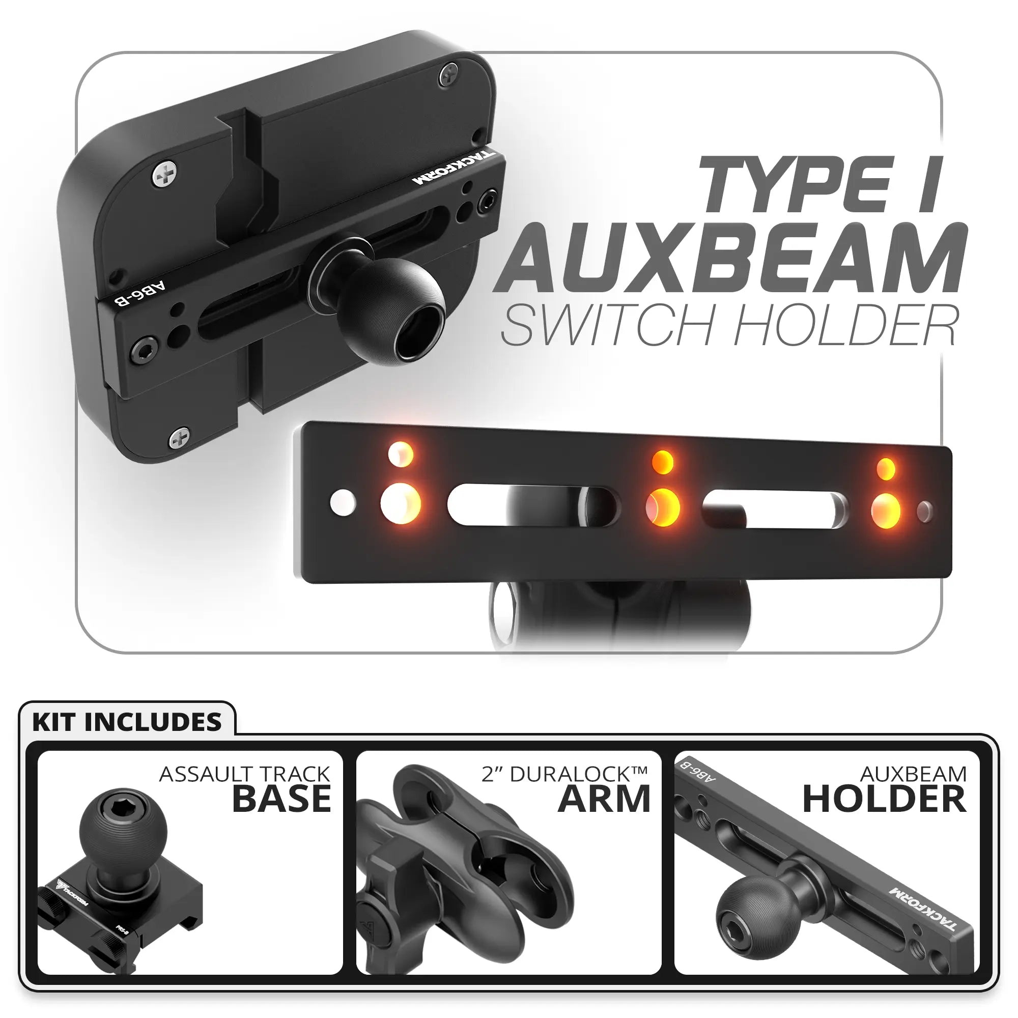 Auxbeam Holder | Assault Track Picatinny Base | Choose Arm Length & Panel Type