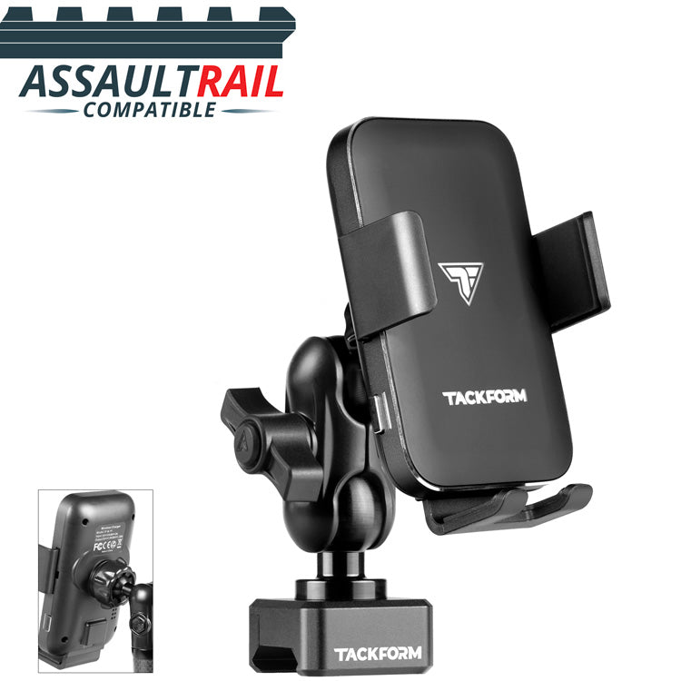 Assault Track (Picatinny) Base Mount | 2" Long Arm | Wireless Charging Phone Cradle