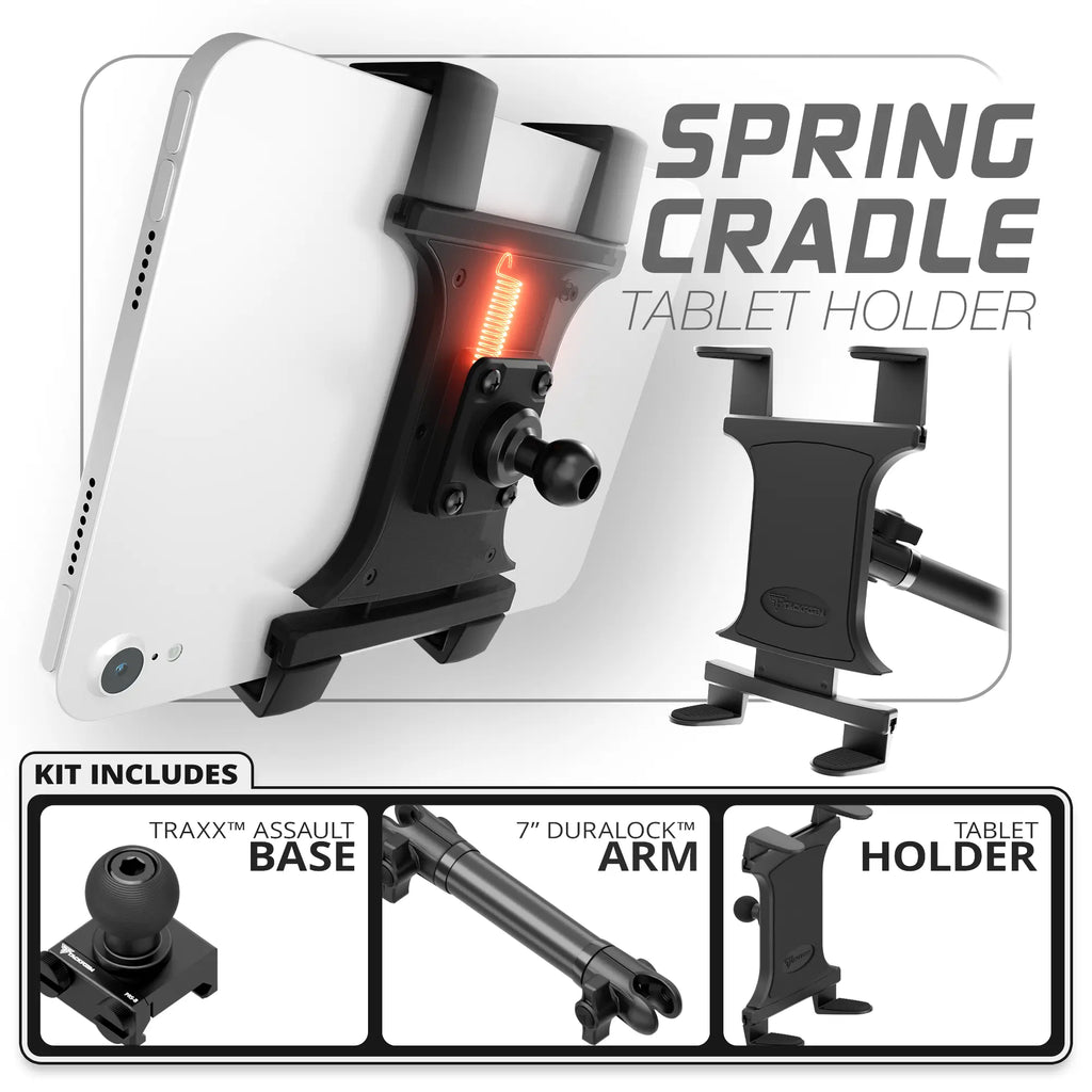 Tablet Spring Cradle | TRAXX™ - Assault Track Picatinny Base | 7" DuraLock Arm