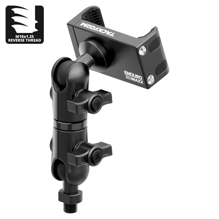 Black Motorcycle Phone Cradle | Mirror Hole Mount - M10 x 1.25 REVERSE Fine Thread Ball | 3.5" DuraLock™ Arm