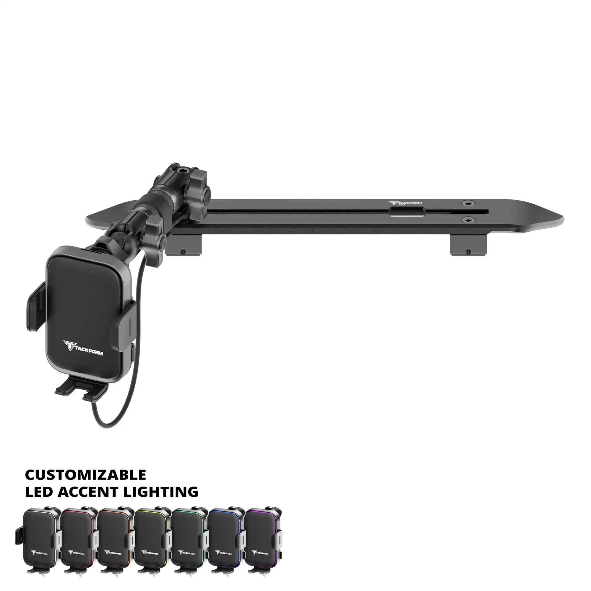 2021+ Ford F-150 (See Compatibility Info For Specific Year/Trim Fitment Details) Tackform Slim Track Dash Bracket With Qi Wireless Charging Phone Mount with Customizable LED Accent Lighting