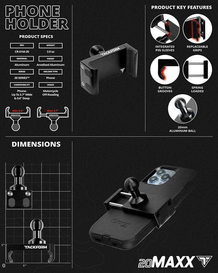 Black Motorcycle Phone Cradle | M8 - Riser Bolt Mount | 3.5" DuraLock™ Arm