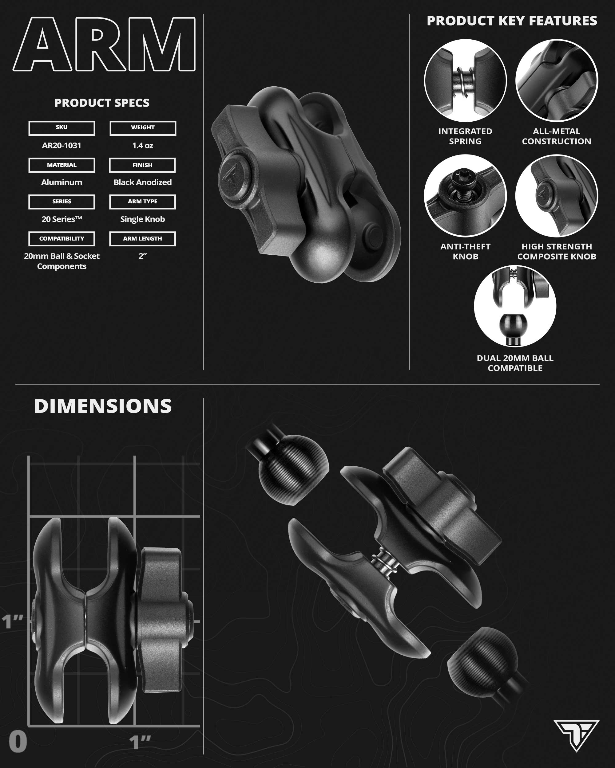 Slim Track™ Base Mount | CB Microphone and Radio Holder | 2" DuraLock Arm