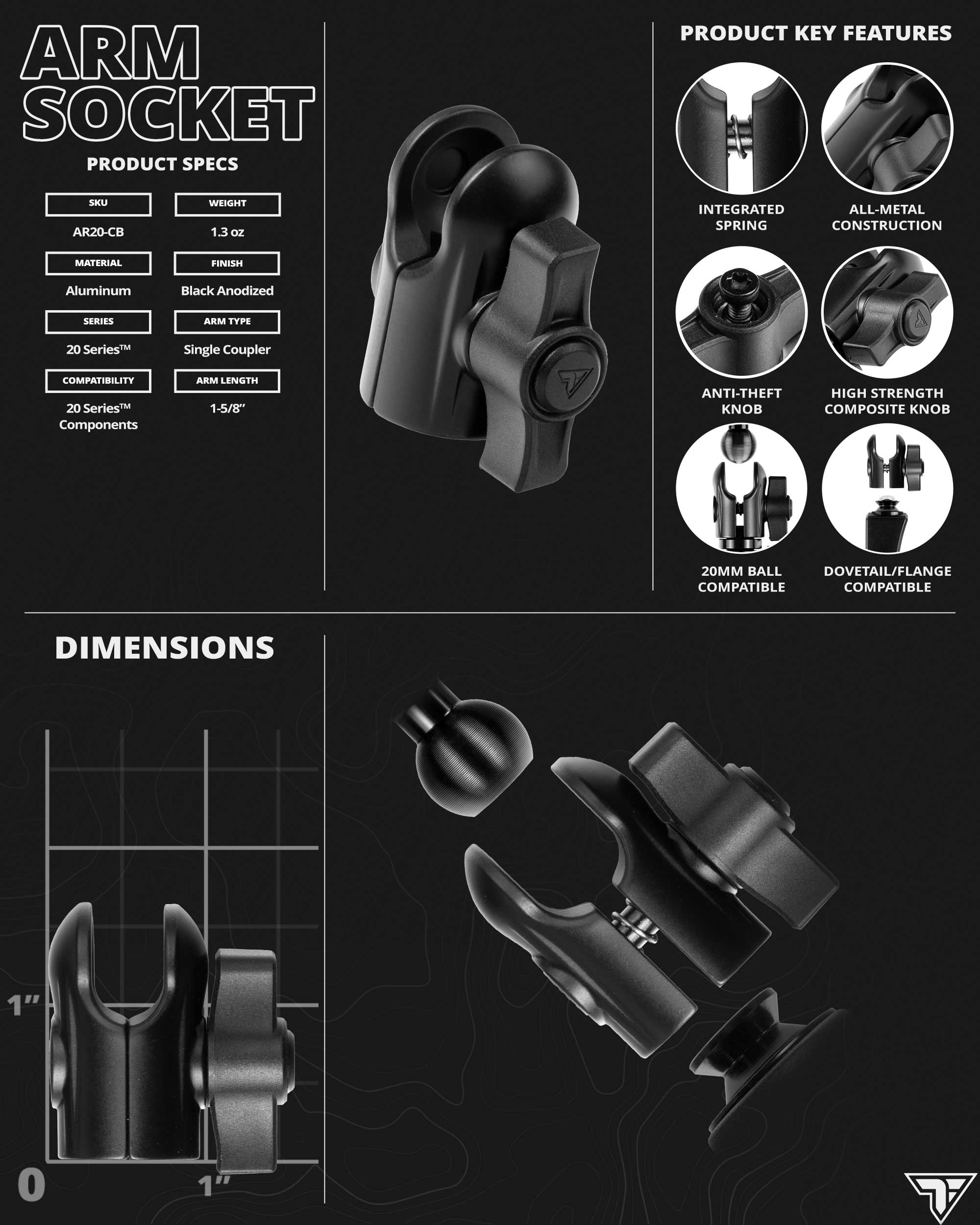 Fast Track™ Base Mount | Camera Holder | 1/4"-20 Screw With Tightening Ring | Short Reach DuraLock Arm