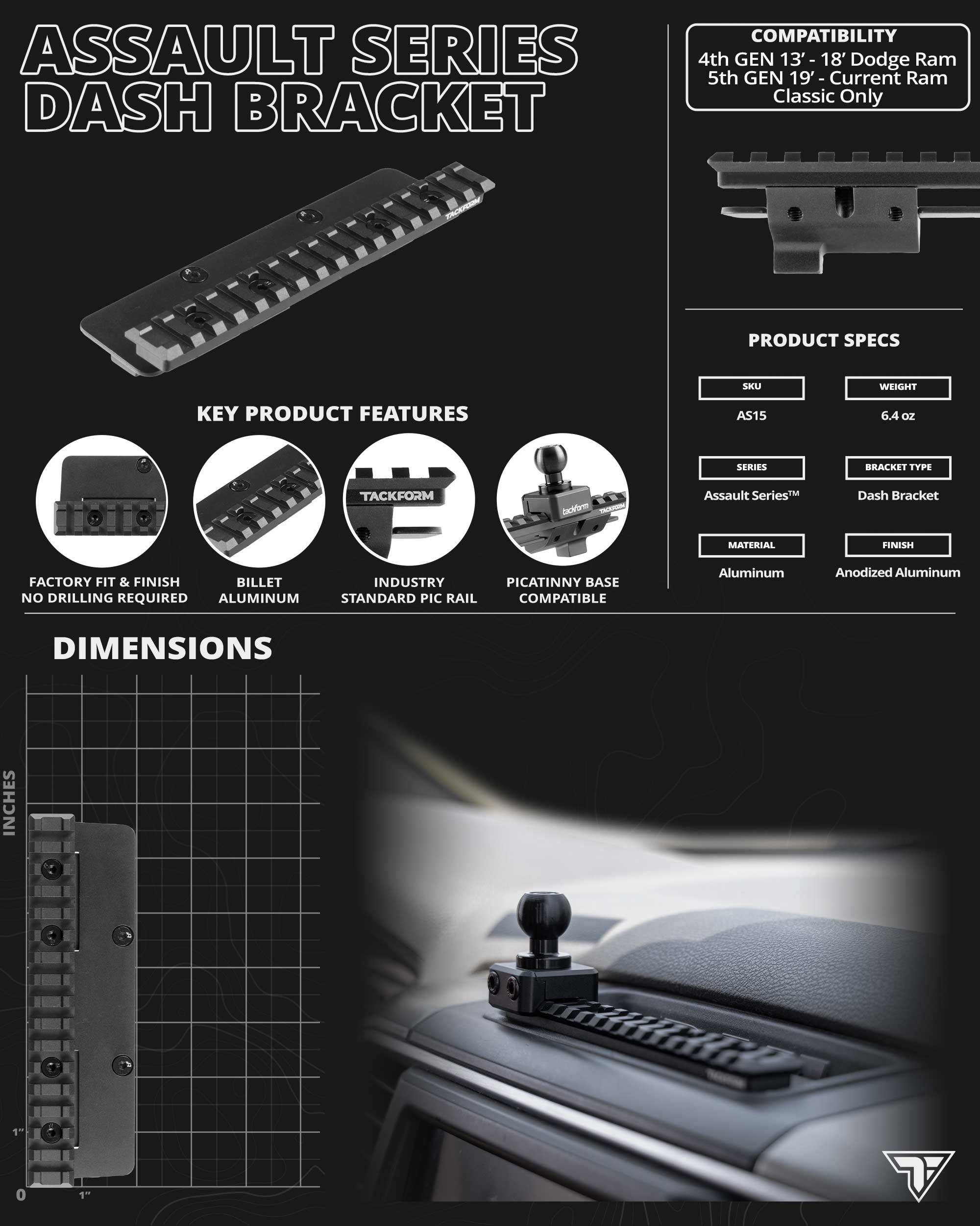 AS15-TAB - Assault Track Tablet Mount for 2013-2018 Dodge Ram and 2019 + RAM Classic - Tablet Mount