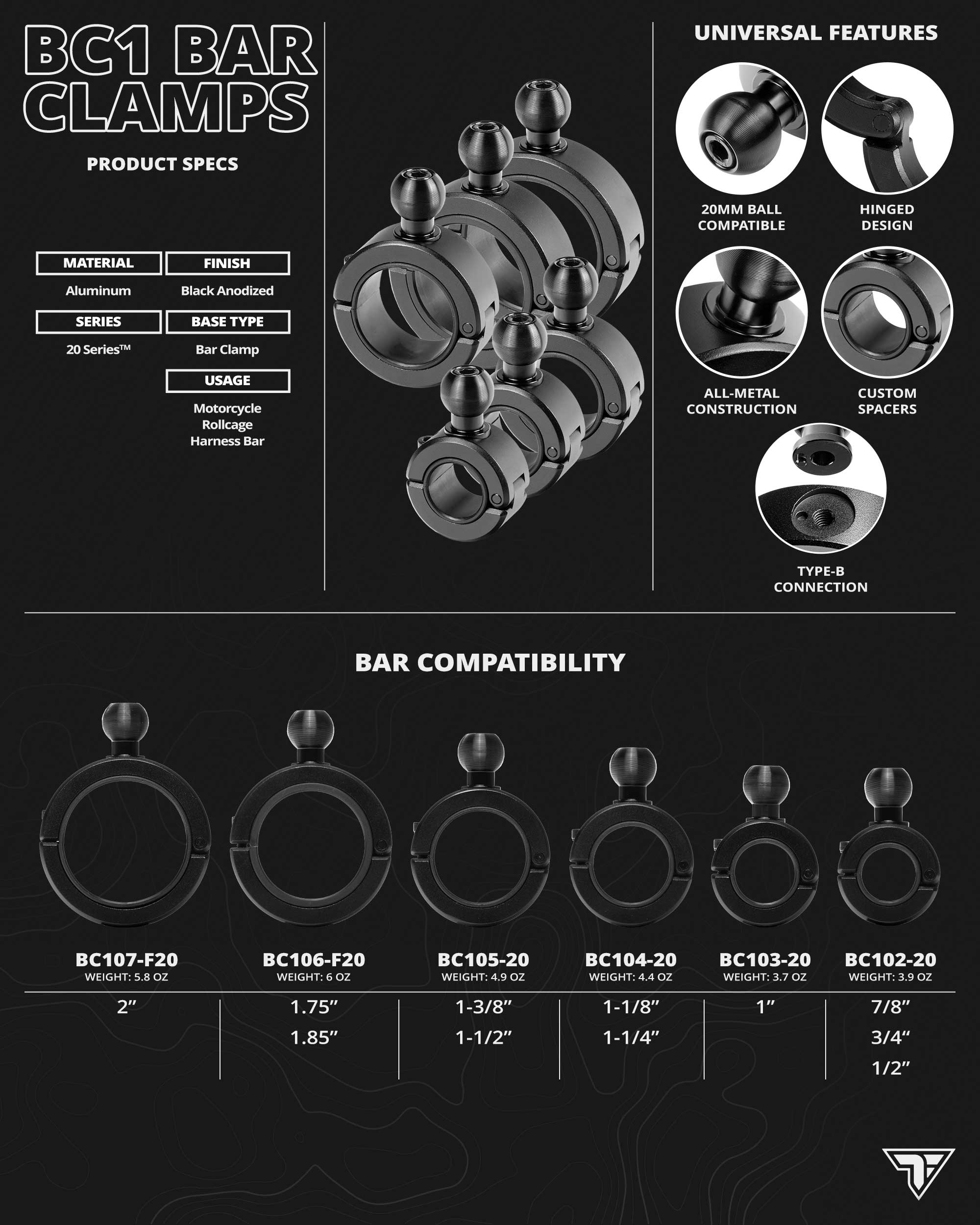 BC1 Bar Clamp Series | 20mm Ball